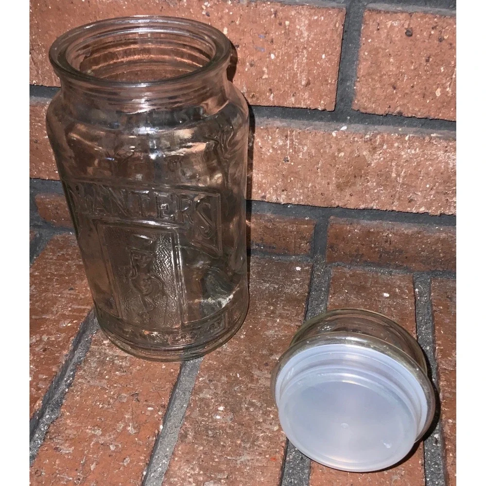 Vintage Planters Peanuts‎ 75th Anniversary Glass Jar Mr Peanut 1906-1981 Clear